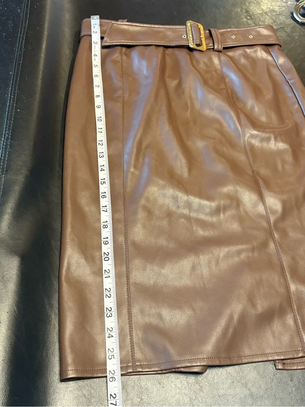 Marc New York NWT size Small Chocolate Brown Faux Leather Belted Pencil Skirt